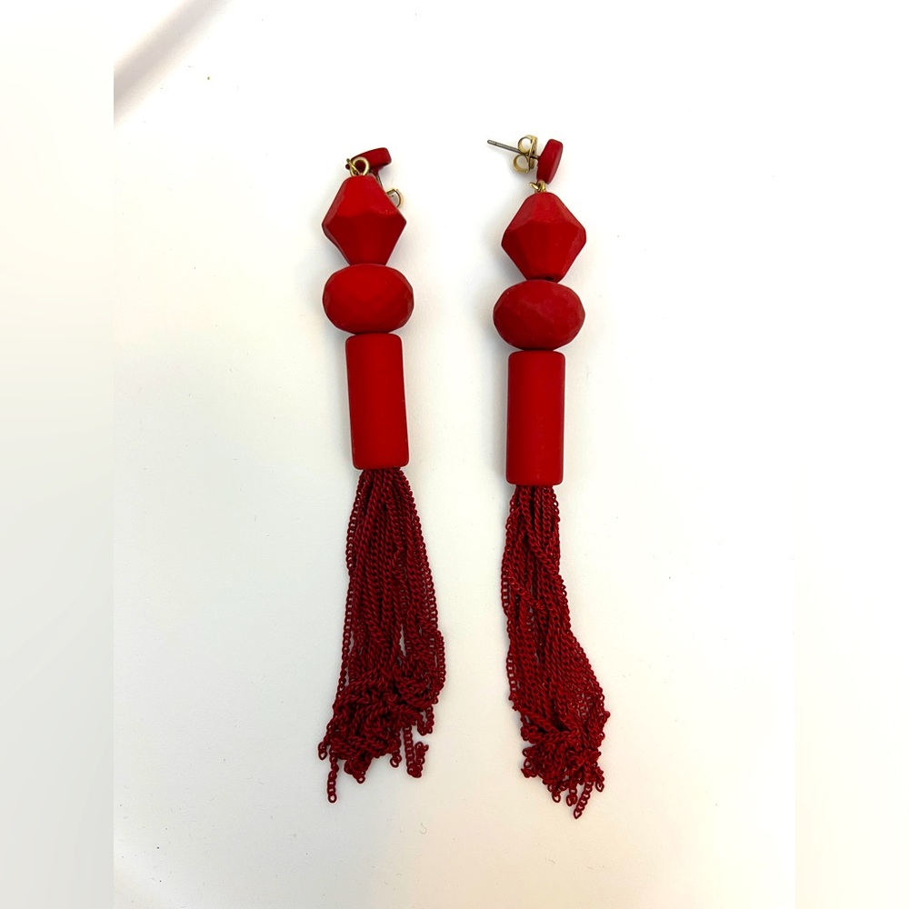Red Chain Tassel Earrings